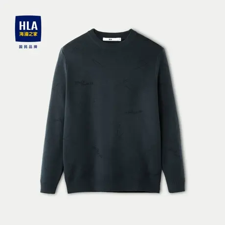 HLA/海澜之家圆领长袖针织衫2023秋冬新款提花亲肤加厚毛衣上衣男商品大图