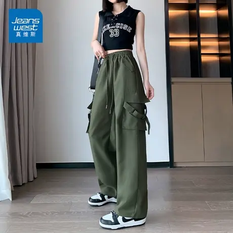 真维斯工装裤子女2023新款美式复古高腰直筒裤宽松潮流阔腿裤图片