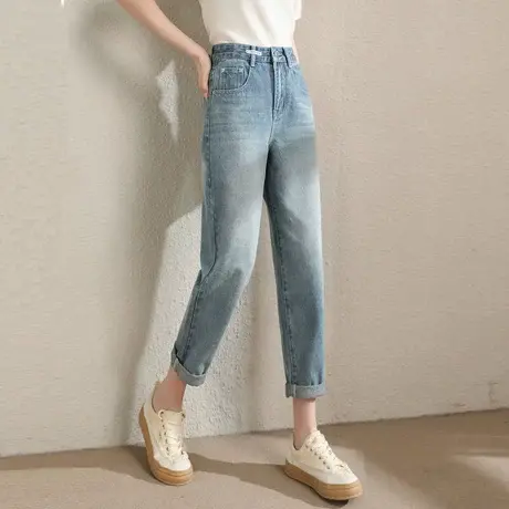 时尚气质牛仔长裤2023年夏季新款女士简约高腰显瘦通勤百搭萝卜裤商品大图