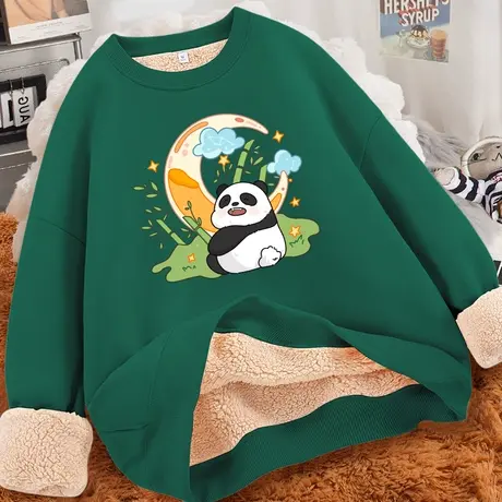 熊猫卫衣女冬季加绒加厚羊羔绒外套2023年新款秋冬圆领小个子上衣图片