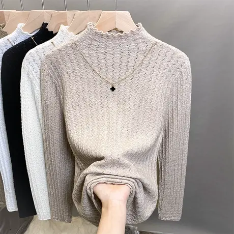 半高领毛衣女打底衫2023秋冬新款套头外穿镂空针织衫内搭洋气上衣图片
