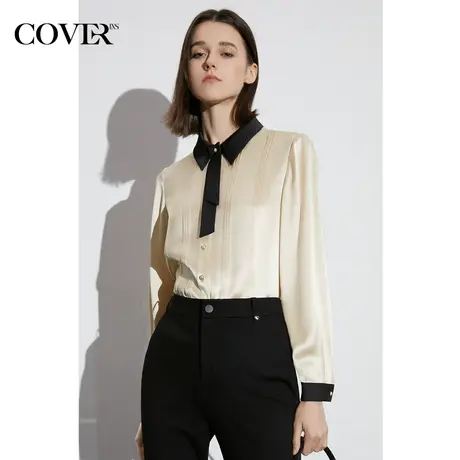 COVER春季醋酸缎面金属珍珠扣衬衫图片