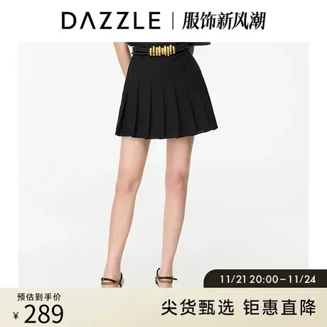 DAZZLE地素奥莱 黑色休闲薄款百褶裤子短裤女2D2Q1791A图片