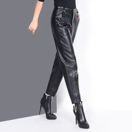 皮裤女哈伦裤秋冬2023新款韩版显瘦九分小脚裤外穿PU皮休闲萝卜裤商品大图