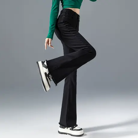 黑色高腰加长牛仔裤女2023年新款春秋喇叭裤窄版直筒裤显瘦微喇裤图片