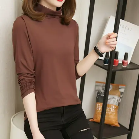 高领打底衫女初秋港风chic百搭纯色长袖T恤显瘦紧身洋气内搭上衣图片