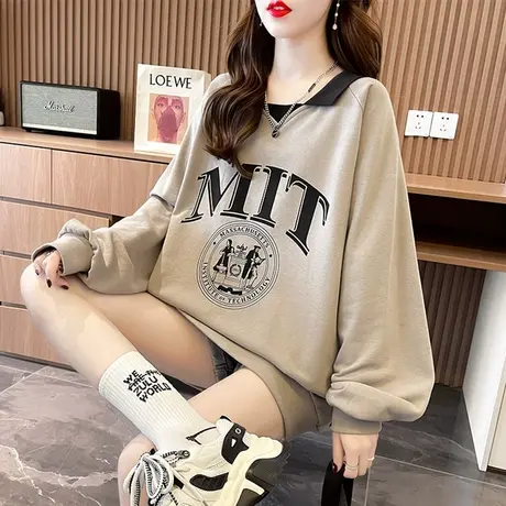 翻领polo衫卫衣女春秋季韩版宽松设计感小众薄款中长款上衣服外套商品大图