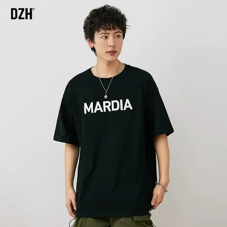 男士黑色230克双纱短袖t恤男夏季宽松黑色衣服立体刺绣半截袖体恤图片