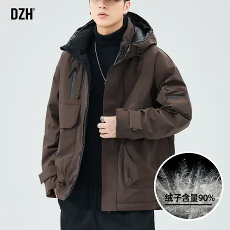 男士冲锋衣羽绒服冬季男2023新款工装咖色外套男款潮牌男装防寒服图片