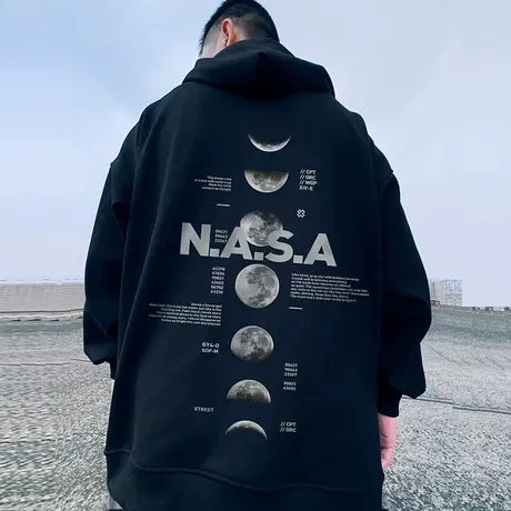 卫衣男拉链nasa胖子oversize连帽大码开衫加肥加大外套春秋季加绒商品大图