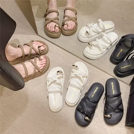 夹脚套趾拖鞋人字拖鞋女夏外穿2024新款厚底增高沙滩配裙子凉拖鞋商品大图