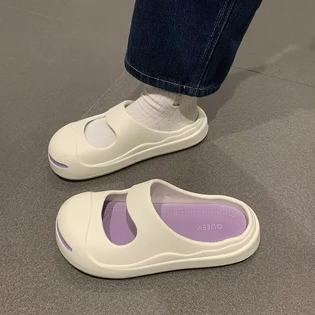 时尚包头拖鞋女夏季2025新款网红外穿踩屎感厚底防滑开口笑凉拖鞋图片