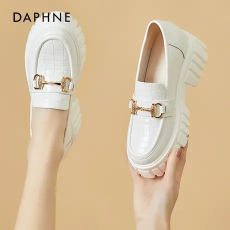 达芙妮厚底增高松糕白色小皮鞋女鞋2022新款英伦风法式配裙子夏季图片