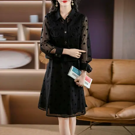 2024春季新款大码装两件套连衣裙波点显瘦胖mm宽松显瘦套装裙子潮图片