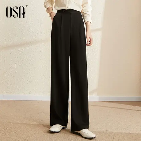 OSA欧莎高腰职业西装阔腿裤女秋冬2023年新款休闲直筒针织拖地裤商品大图