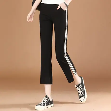 韩潮袭人松紧腰侧开叉运动七分休闲裤女2023夏季新款显瘦哈伦裤子图片