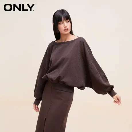 ONLY奥莱2023冬季新款时尚休闲宽松短款一字领长袖卫衣女商品大图