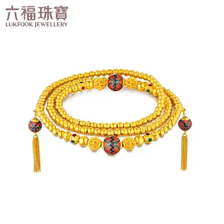 六福珠宝流苏黄金手链福满传家圆珠手串珐琅工艺计价005128BA图片