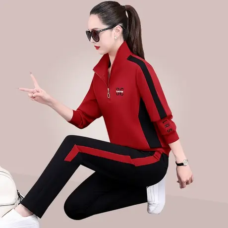 半拉链立领休闲运动套装女2024新年春秋款舒适时髦跑步卫衣两件套图片