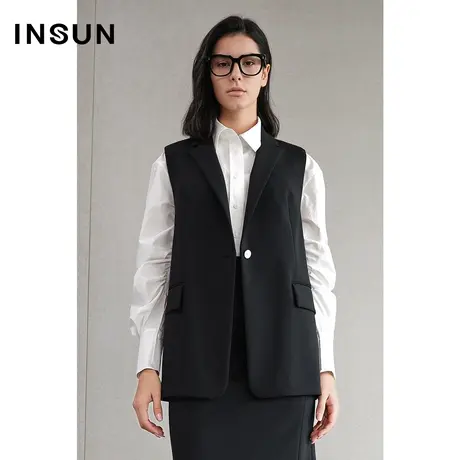 INSUN恩裳夏季马甲无袖西装外套马夹显瘦V领外套图片