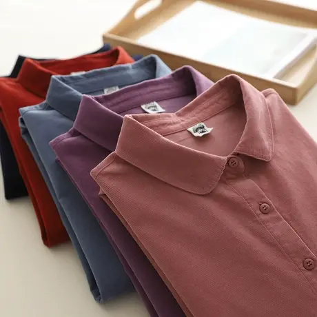 春秋季韩版文艺小清新灯芯绒纯棉长袖衬衫女学生宽松百搭打底上衣图片