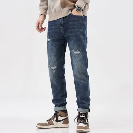 休闲牛仔裤潮流男款牛仔裤秋款潮流百搭男微哈小脚牛仔裤子潮流男图片