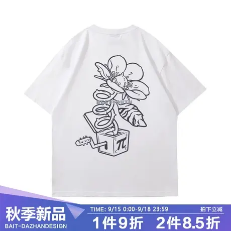 夏季新款手绘花朵纯棉T恤夏季时尚潮流百搭宽松纯棉男女短袖商品大图