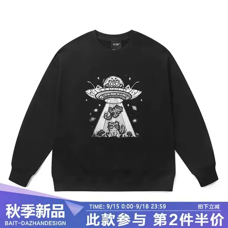 美式嘻哈潮流圆领上衣ins原宿猫咪外星人印花秋冬宽松bf男女卫衣商品大图