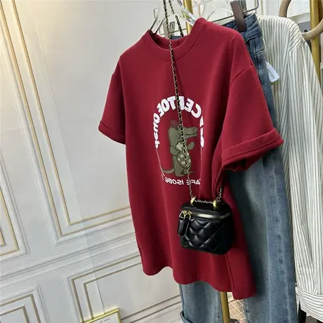 韩系鳄鱼印花磨毛短袖上衣女宽松韩版休闲内搭打底衫半袖t恤春夏商品大图