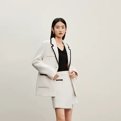 【太平鸟专场】太平鸟西装式毛呢大衣女2023中长款羊毛混纺呢外套图片