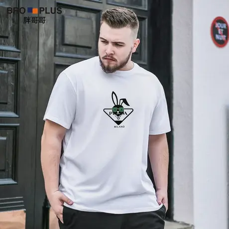 胖哥哥纯棉大码短袖男加肥加大宽松立体兔子印花男士T恤运动衫潮商品大图