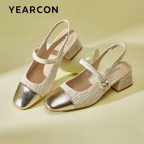 意尔康法式小香风中高跟包头凉鞋仙女鞋子2024新款春夏玛丽珍单鞋商品大图