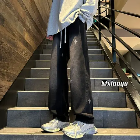 2024春季新款设计感星星牛仔裤男港风oversize潮流直筒休闲长裤子商品大图