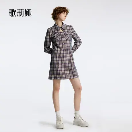 歌莉娅衬衫领连衣裙女春秋新款气质通勤收腰格纹polo裙112J4K740图片