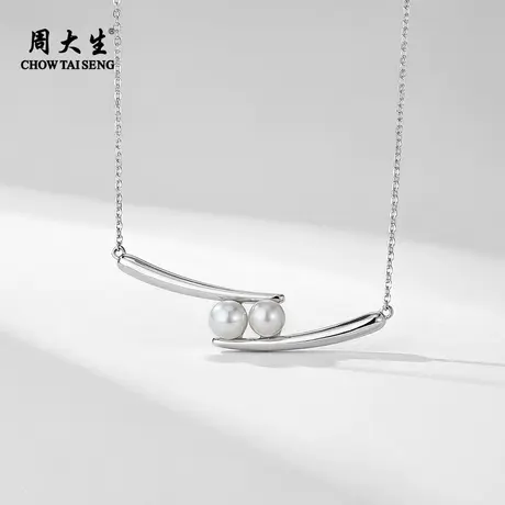 周大生平行双珠项链女925银淡水珍珠百搭轻奢时尚饰品图片
