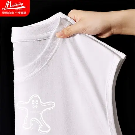 幽灵潮流背心男士小众设计感纯棉宽松内搭青少年宽松大码白色坎肩商品大图