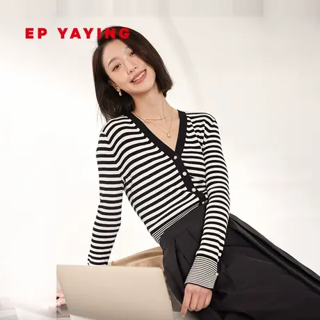 EP雅莹女装 v领条纹空调衫 修身显瘦针织开衫 2023新款9120A图片