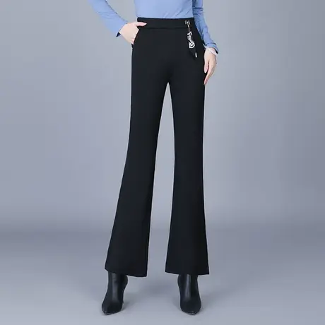 黑色马蹄喇叭裤女秋季2023新款松紧高腰垂感洋气休闲裤微喇长裤子图片