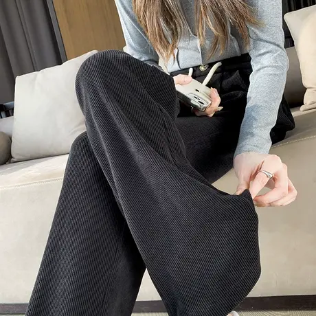 黑色雪尼尔阔腿裤女秋冬2023新款高腰垂感遮胯显瘦休闲直筒拖地裤商品大图