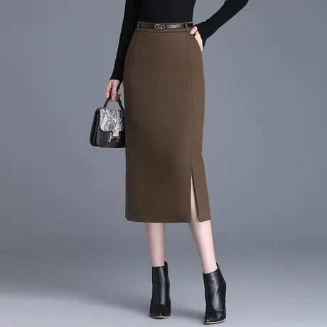 直筒半身裙女秋季2023新款腰带遮胯中长款开叉包臀裙一步休闲裙图片