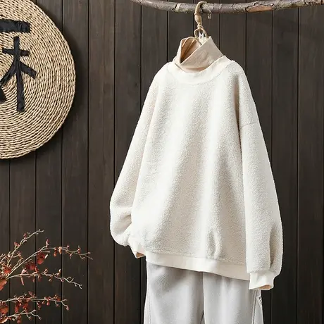 枫谜2022年秋冬新款时尚韩版圆领摇粒绒套头宽松休闲卫衣图片