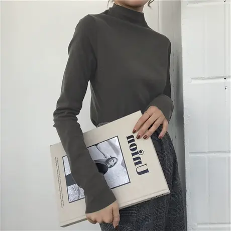 春秋冬德绒上衣加绒加厚内搭百搭洋气半高领保暖打底衫长袖t恤女商品大图
