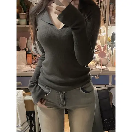 毛衣针织衫女polo领纯欲辣妹风小众设计感显瘦秋冬内搭长袖上衣潮商品大图