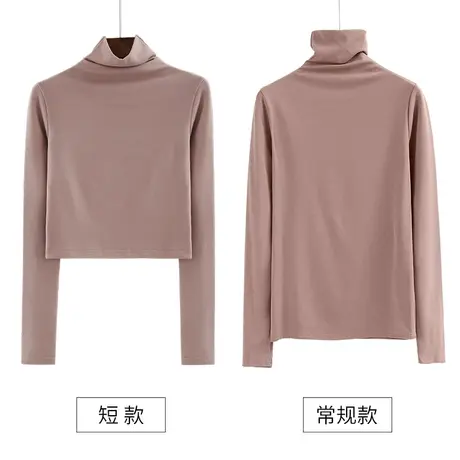 秋冬季长袖高领打底衫韩版修身纯色内搭体恤简约纯白堆堆领女上衣商品大图