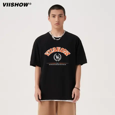 VIISHOW日系街头重磅印花短袖T恤男女复古情侣百搭休闲半袖体恤商品大图