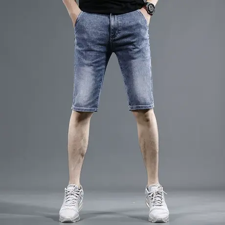 牛仔短裤男夏季2023年夏季新款潮牌蓝色修身男士潮流五分休闲中裤商品大图
