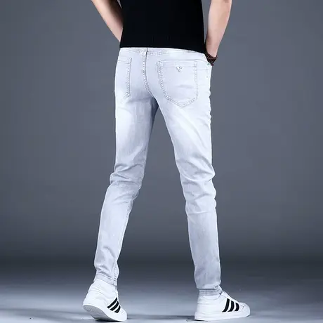2023新款男士弹力牛仔裤男款潮牌高级浅灰色修身小脚裤子春秋休闲商品大图