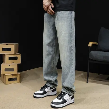直筒牛仔裤男宽松潮牌阔腿秋冬美式复古高街男款春晚裤子2023新款商品大图
