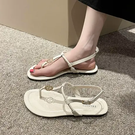 仙女风细带夹趾平底罗马凉鞋女2023年夏季新款百搭休闲沙滩凉拖鞋商品大图
