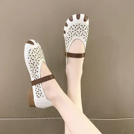 平底单鞋女夏季2023新款百搭洞洞鞋软底镂空透气女鞋子凉鞋奶奶鞋商品大图